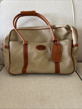Tan Travel Duffel with Brown Leather Trim